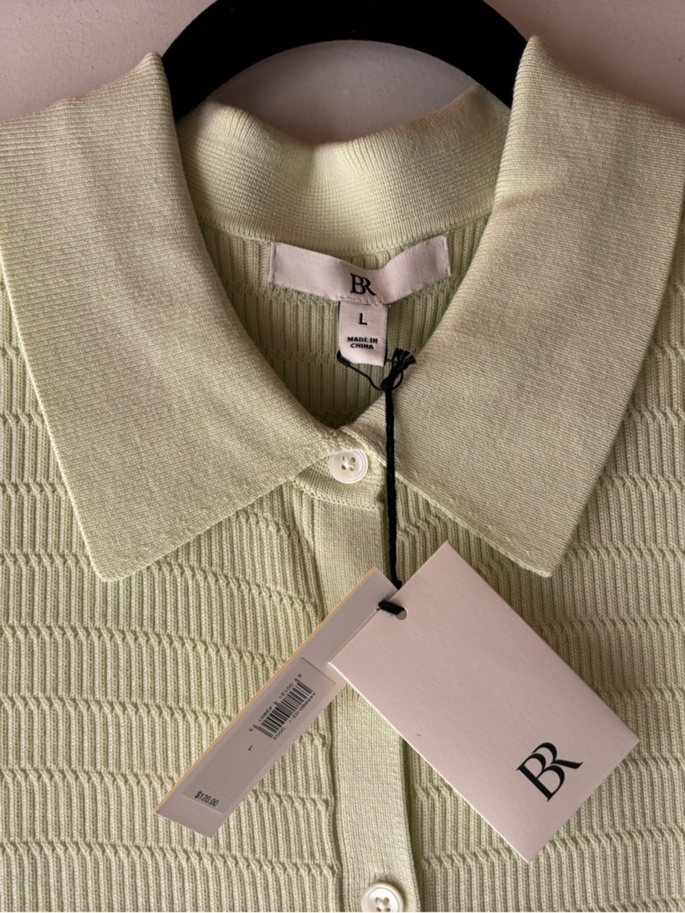 NWT Banana Republic Light Green Polo Knit Top Celery Sz L - Picture 2 of 3
